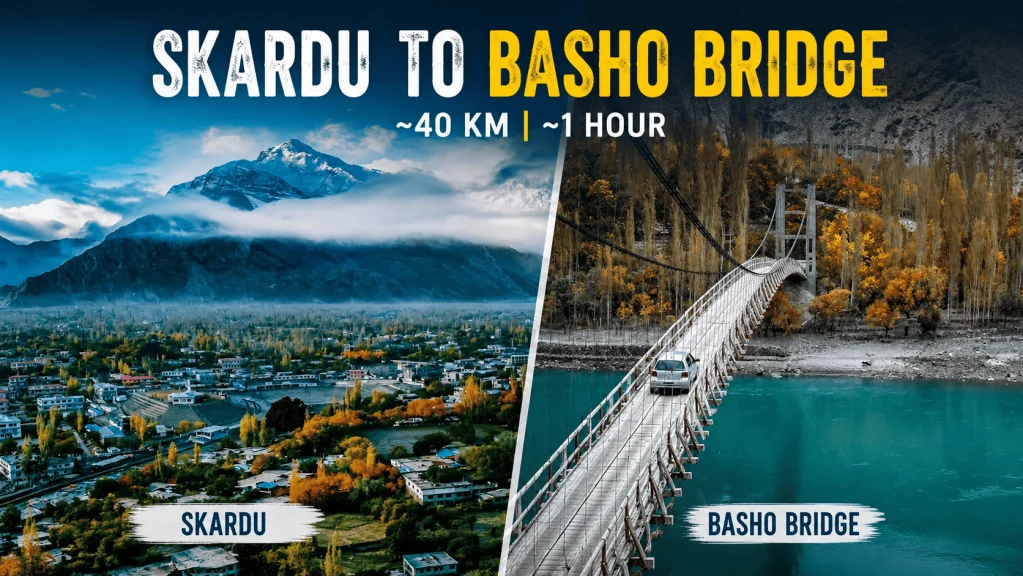 Skardu to Basho Bridge route showing Skardu valley and Basho suspension bridge