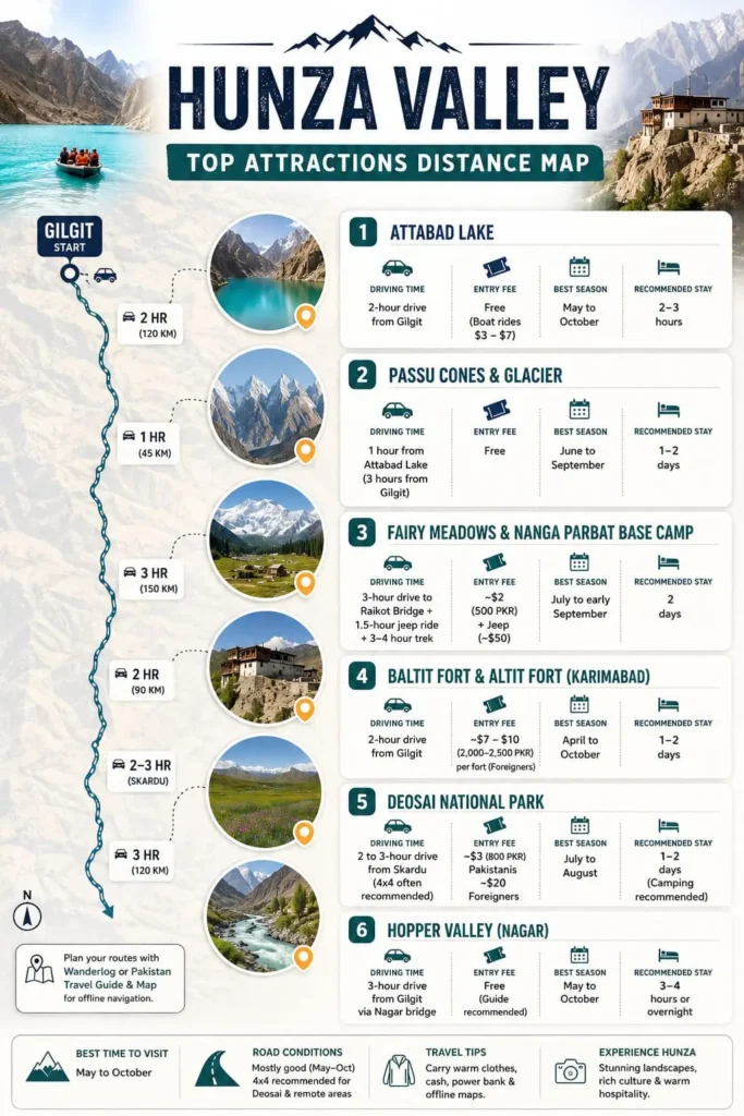 Hunza Valley Top Attractions Distance Map