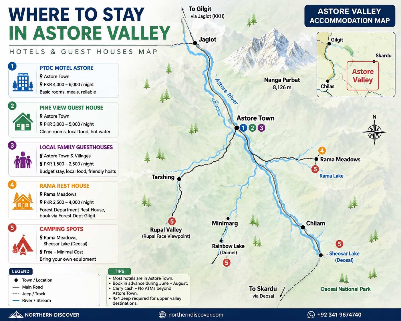 Hotels and guest houses map - Astore Valley Travel Guid