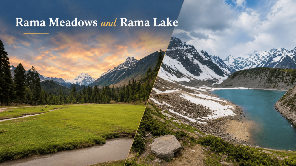 Rama Meadows and Rama Lake surrounded by snow-capped mountains in Astore Valley, Gilgit-Baltistan